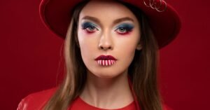 pinup devil makeup bold eyes and red lips